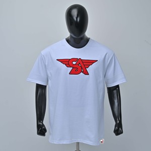 Mens Light Blue Short Sleeve O-Neck T-<b>Shirt</b> with <b>Red</b> SA Wing Logo Printed OEM Front Casual Style Regular Fit 100% Cotton Jersey - Product Image 1