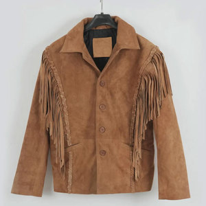 Veste en cuir suédé pour homme, style vintage, à usage durable, avec ourlet et poignets côtelés, d'apparence classique et décontractée - Product Image 1