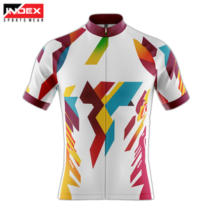 Maillot de cyclisme Index Sportswear à manches courtes, fermeture éclair intégrale, imprimé géométrique, séchage rapide, blanc multicolore, vêtements de vélo pour hommes - Product Image 1