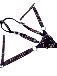 Ensemble de sellerie western en cuir repoussé fait main, avec têtière et collier de poitrage réglables, en cuir véritable de qualité supérieure, pour l'équitation EquiElite - Product Image 3