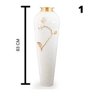 Statement <b>Vase</b> Modern White Floor <b>Vase</b> With <b>Gold</b> Leaf Design 83cm Handmade Metal Decor - Product Image 2