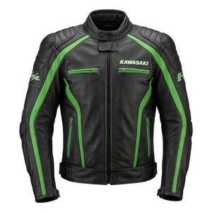 แจ็คเก็ตหนัง Kawasaki Ninja สีเขียวแบบสั่งทำพิเศษ หนังวัวแท้ 100% - Product Image 1