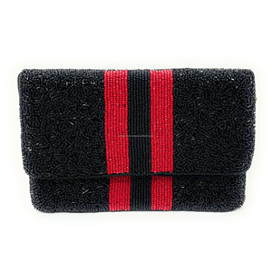 Luxury Handmade Durable Foldable Beaded Silk Stripe Clutch <b>Bag</b> Black Red Elegant Evening Purse Valentine's Day Magnetic Closure - Product Image 4