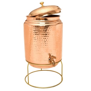 Distributeur d'eau en cuivre martelé pur avec robinet Pichet à eau Matka Pot en cuivre Récipient en cuivre - Product Image 1