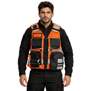 High Quality Customized <b>Men</b> Breathable <b>Reflective</b> Safety Tactical Work <b>Jacket</b> Zipper Multi Pockets Vest - Product Image 3