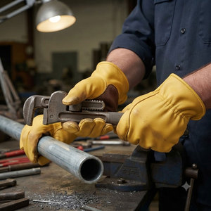 Heavy Duty Leather Work <b>Gloves</b> with Abrasion Resistance and Anti-Slip Palm for General Purpose Use - Product Image 4