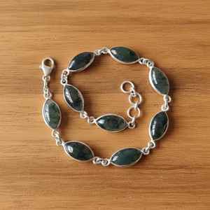 Bracelet en agate mousse, argent sterling 925, maillons marquise, réglable, bijoux en pierres précieuses pour femme, cadeau - Product Image 1