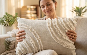 Luxury Woven Cushion Cover with Lace Work Cotton <b>Pillow</b> Cover for <b>Sofa</b> Living Room Bedroom Decor - Product Image 2