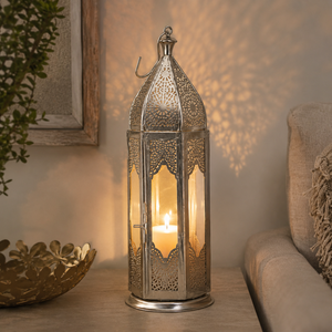Lanterne porte-bougie décorative en métal et verre, écologique et faite à la main |   Décoration de Noël suspendue de style marocain pour la maison, bougie - Product Image 6