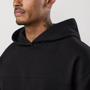 Men's Black Hooded Sweatshirt Regular Fit Casual Long Sleeve Pocket Fleece Autumn Wear 100% Cotton Knitted - Product Image 3