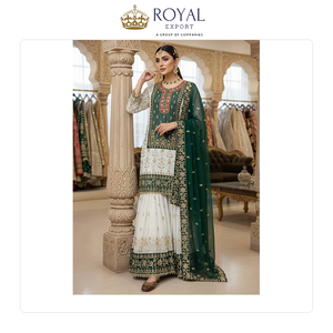 Nueva Colección de Ropa India de Diseño, Hermoso Traje Sharara de Faux Georgette con Bordado para Mujer a Bajo Precio - Product Image 3