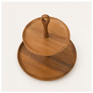 Premium Natural Acacia Wood 2-Tier Cake Stand Handcrafted Round Tiered Serving Tray for Cupcakes Desserts and Fruits Wood Buffet - Product Image 2