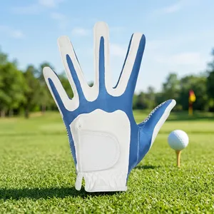 Guantes de golf de cuero azul y blanco de primera calidad, guantes deportivos antideslizantes de dedo completo con agarre cómodo para todas las estaciones - Product Image 6