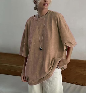 T-shirts décontractés vintage pour femmes grandes tailles, délavés à l'acide, en coton épais de haute qualité, respirants, avec logo personnalisé - Product Image 1