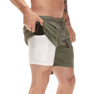 Shorts de compression 2-en-1 en polyester à séchage rapide pour la course à pied, shorts de fitness ajustés pour hommes, respirants, deux-en-un - Product Image 3
