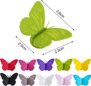 Ensemble de 6 breloques pour verres à vin en silicone coloré en forme de papillon, accessoires de bar réutilisables pour décorations de verres à vin - Product Image 3