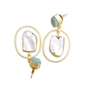 Pendientes de Racimo de Latón Premium, Chapados en Oro, Diseño de Piedra Natural en Bruto, Alto Pulido, Chapado en Oro, Patrón de Diseñador Único, Listos para Usar - Product Image 4