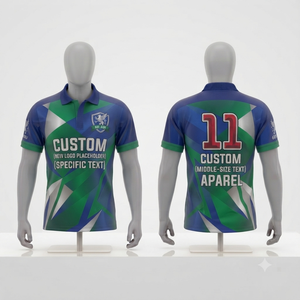 Blue <b>Green</b> Silver Geometric Custom <b>Polo</b> <b>Shirt</b> <b>Men's</b> Breathable Sublimated Sports Uniform Team Apparel Casual Athletic Wholesale - Product Image 1