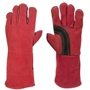 Leather Welding <b>Gloves</b> Full Thumb Cotton Liner TIG Application Molten Metal Splash Test B Black Reinforcement Panel Customizable - Product Image 3