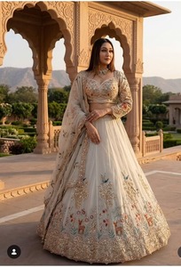 Conjunto de Lehenga Choli Dupatta Elegante con Estampado Digital, Diseño Floral de Aves y Ciervos, Mezcla de Seda, Traje de Fiesta de Boda para Mujer - Product Image 3