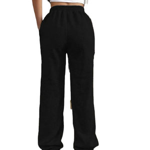 Pantalones de chándal casuales de algodón 100% transpirables de corte holgado con cordón y lavado blanqueado, de cintura alta y parte delantera plana, extragrandes, para mujer, ideales para invierno. - Product Image 1
