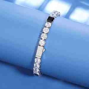 Plata 925 con Diamante Moissanita para Pulsera, Alta Calidad, Moda para Hombre y Mujer en Color Blanco/Negro - Product Image 1