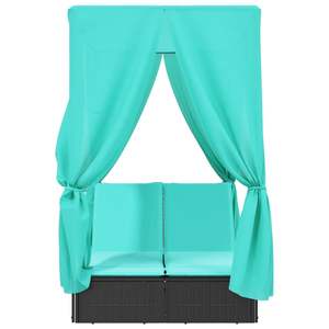 Tumbona Doble con Techo de Poliratán Negro y Cortinas, Muebles de Exterior Cómodos - Product Image 4