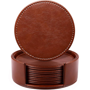 Leather Coasters Tan Leather Coaster With Holders - Product Image 5