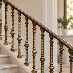 Barandilla de Bronce Trenzado con Pasamanos y Pernos Torneados para Hoteles de Lujo, Villas e Interiores Clásicos de Escaleras - Product Image 1