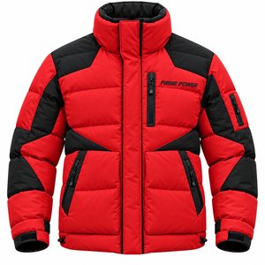 Veste matelassée à capuche rouge pour homme Prime Power, coupe-vent, manteau d'hiver sportif, vêtement d'extérieur matelassé avec des accents noirs et fermeture éclair - Product Image 1
