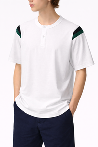 T-shirt unisexe en coton surdimensionné, écologique, respirant, à séchage rapide, style streetwear décontracté, col Henley, manches courtes, 220g - Product Image 6