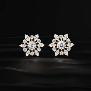 <b>Round</b> and Marquise Cut Moissanite Cluster Stud Earrings 6 TCW Colorless VVS 14K Gold Floral Solitaire Screw Back Jewelry Gift - Product Image 2