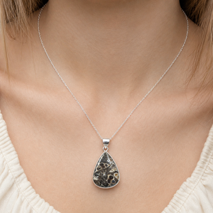 Pendentif en pierre précieuse Turritella naturelle, argent 925 plaqué or rose et or jaune, fait main, bijou en forme de larme, cadeau pour elle - Product Image 2