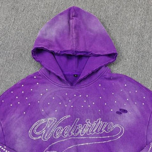 Sweat-shirt à capuche décontracté pour homme, effet délavé, avec strass, streetwear personnalisé, marque privée sur mesure - Product Image 5