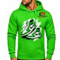 Sweat-shirt à capuche vert pour homme Long Mission Industry, 100% coton, design sneaker, pull décontracté, poche avant, coupe classique