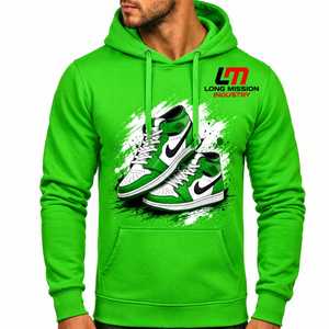 Sudadera con Capucha Verde para Hombre Long Mission Industry, 100% Algodón, Diseño Deportivo, Casual, con Bolsillo Frontal, Corte Regular - Product Image 1