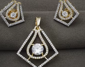 Ensemble de pendentifs styliste en or blanc avec zircon chatoyant pour fête, mariage, fiançailles, cadeau, fête élégante. - Product Image 2