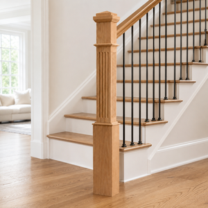 Poteau de balustrade d'escalier en chêne massif blanc, directement de l'usine - Série 4091F, design cannelé - Product Image 4