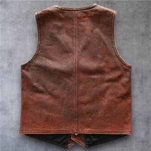 Custom Genuine Distressed Leather <b>Utility</b> <b>Vest</b> Vintage Snap Button Motorcycle Hunting Outdoor Workwear <b>Vest</b> OEM - Product Image 3