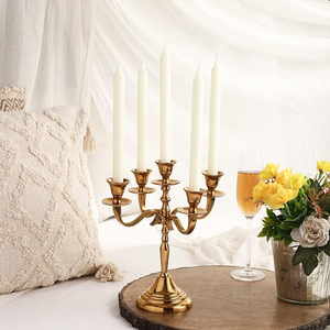 New Arrival 5-Arm Gold Color Metal Candle Stand Superior Quality Wedding Table Decor or Home Decor Elegant <b>Candelabra</b> - Product Image 1