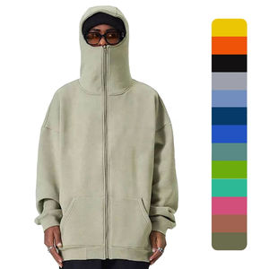 Sweat-shirt à capuche personnalisé en gros, style streetwear oversize, avec fermeture éclair et cache-visage, unisexe, 100% coton - Product Image 2