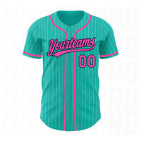 Maillot de baseball unisexe personnalisé, rayé bleu sarcelle et rose, imprimé par sublimation, manches courtes, boutons sur le devant, uniforme adulte