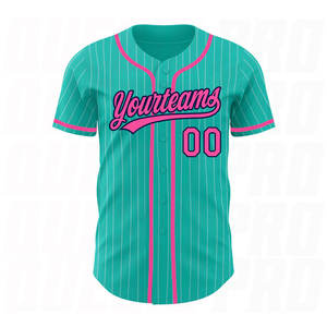Camiseta de Béisbol Unisex Personalizada, Color Verde Azulado y Rosa a Rayas, Impresión Sublimada, Manga Corta, Cierre de Botones, Uniforme para Adultos - Product Image 1
