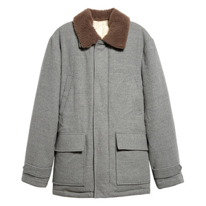 Veste parka en laine pour homme avec col en fourrure, coupe classique, simple boutonnage, manteau d'hiver chaud gris - Product Image 1