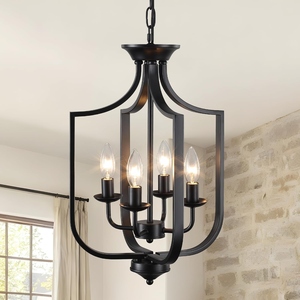 Lámpara de Techo Moderna Negra Tipo Farol, Colgante Contemporáneo Estilo Rústico, Lámpara de Techo Industrial de Metal con Jaula, Lujo para el Hogar - Product Image 4
