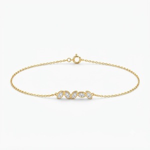 Bracelet chaîne délicat en or jaune 14K avec diamant de laboratoire 1 carat HPHT et cinq diamants marquise – Cadeau d'anniversaire minimaliste - Product Image 1
