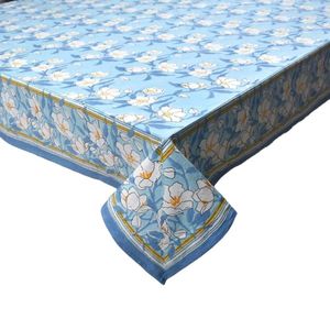 Floral Printed Cotton <b>Linen</b> <b>Tablecloth</b> 150x220 cms Rectangular Outdoor Pastoral Style Washable Blue <b>White</b> Pattern At Bulk Supply - Product Image 6