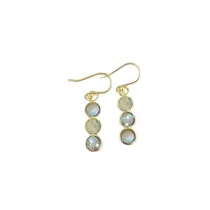 Boucles d'oreilles pendantes en pierre de labradorite ronde |   Boucles d'oreilles longues en labradorite naturelle facettée, faites à la main, pour femmes - Product Image 1