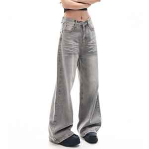 Pantalones Vaqueros de Mezclilla de Cintura Alta, Corte Regular, Casuales, Elegantes y a la Moda, Estilo Cargo, Lavado Ácido, 100% Algodón con Agujeros y Borlas - Product Image 3