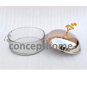 Plat de service en laiton et verre avec couvercle pour la maison, les restaurants et la cuisine, plat de service décoratif couleur or - Product Image 5